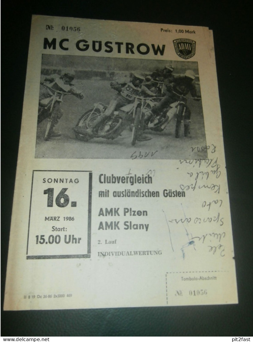 Speedway Güstrow 16.03.1986 , Plzen , Slany , Programmheft , Programm , Rennprogramm !!! - Motor Bikes