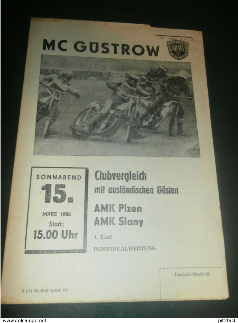 Speedway Güstrow 15.03.1986 , Plzen , Slany , Programmheft , Programm , Rennprogramm !!! - Motor Bikes