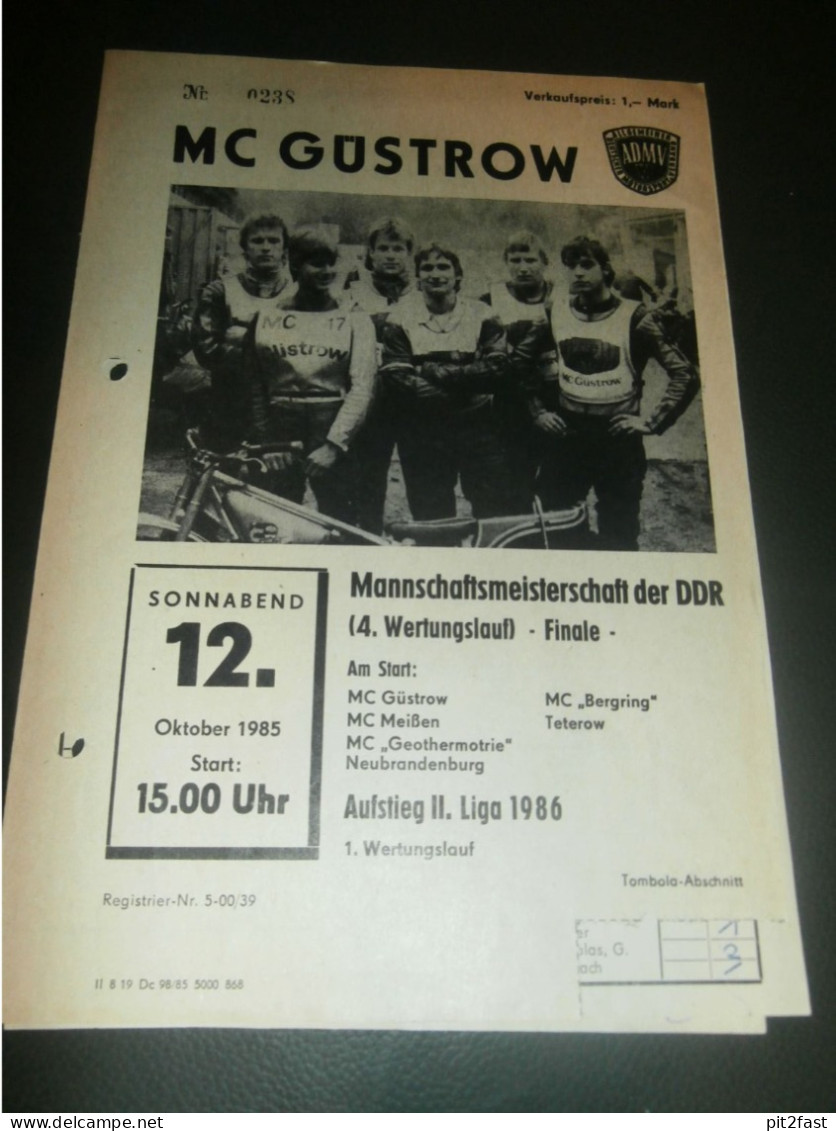 Speedway Güstrow 12.10.1985 , DDR Meisterschaft Finale , Programmheft , Programm , Rennprogramm !!! - Motorräder