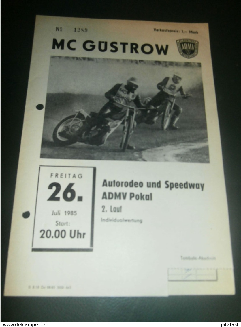 Speedway Güstrow 26.07.1985 , ADMV Pokal Und Autorodeo , Programmheft , Programm , Rennprogramm !!! - Moto