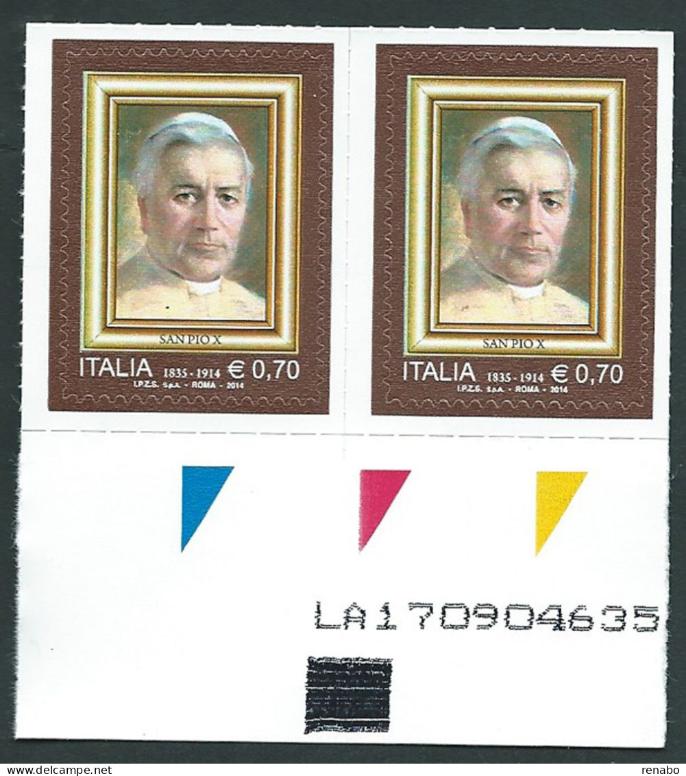 Italia 2014 ; San Pio X : Coppia Con Codice Alfanumerico. - Code-barres