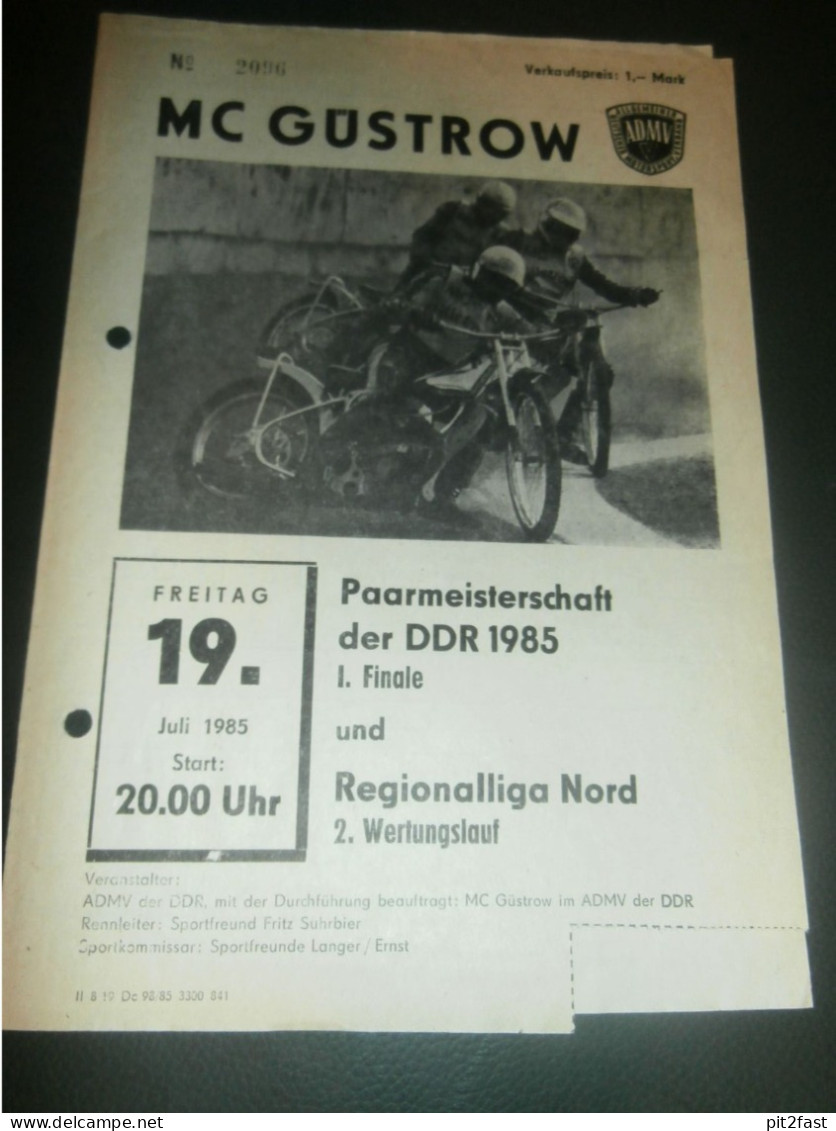 Speedway Güstrow 19.07.1985 , DDR Meisterschaft Finale , Programmheft , Programm , Rennprogramm !!! - Motos