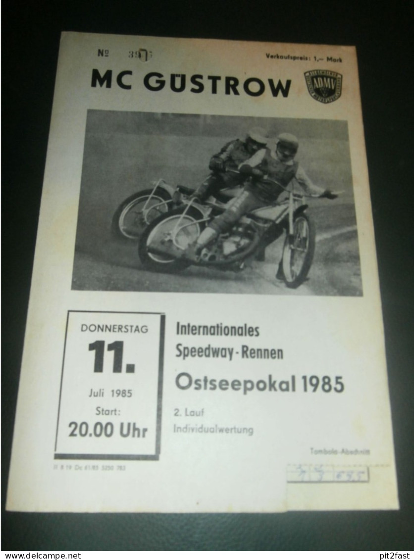 Speedway Güstrow 11.07.1985 , Ostseepokal , Programmheft , Programm , Rennprogramm !!! - Motor Bikes