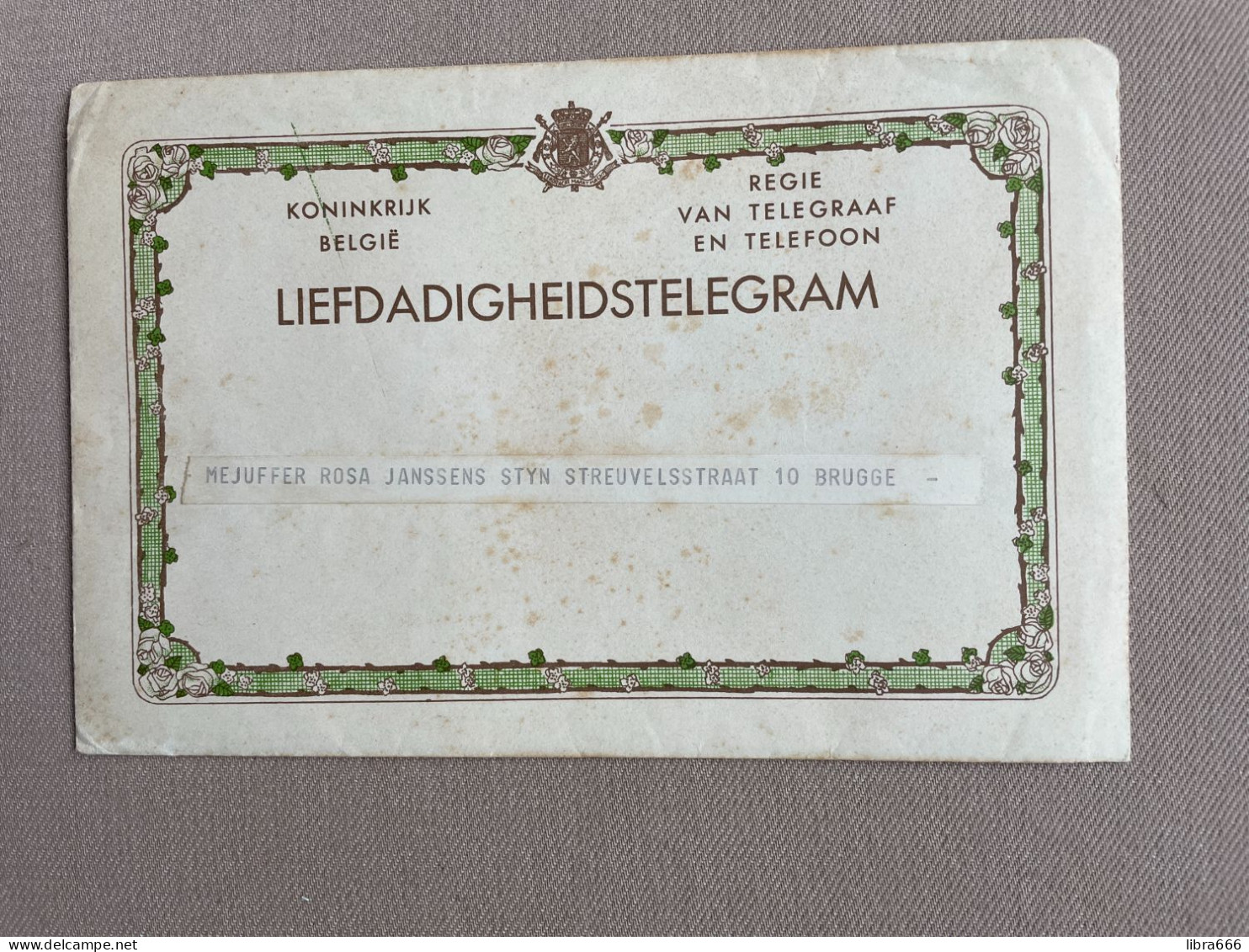 LIEFDADIGHEIDSTELEGRAM Met ENVELOP - BRUGGE (1959) - JANSSSENS / SIEUW - Telegrammen