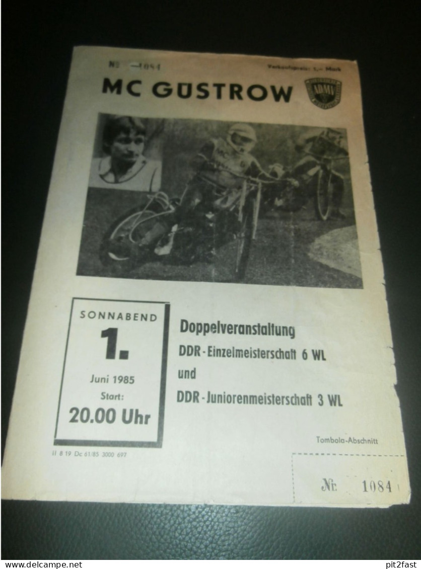 Speedway Güstrow 01.06.1985 , DDR Meisterschaft , Programmheft , Programm , Rennprogramm !!! - Motos
