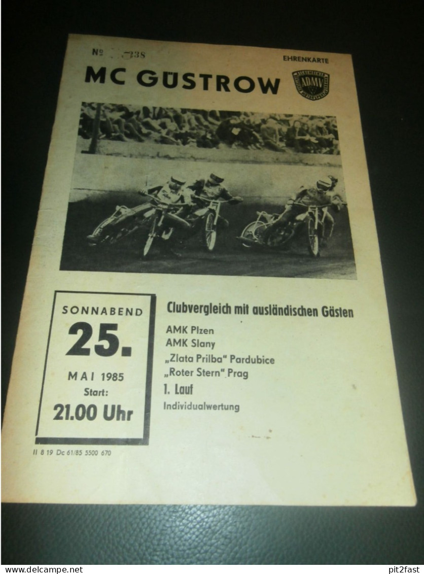 Speedway Güstrow 25.05.1985 , Plzen , Slany , Pardubice , Prag , Programmheft , Programm , Rennprogramm !!! - Motor Bikes