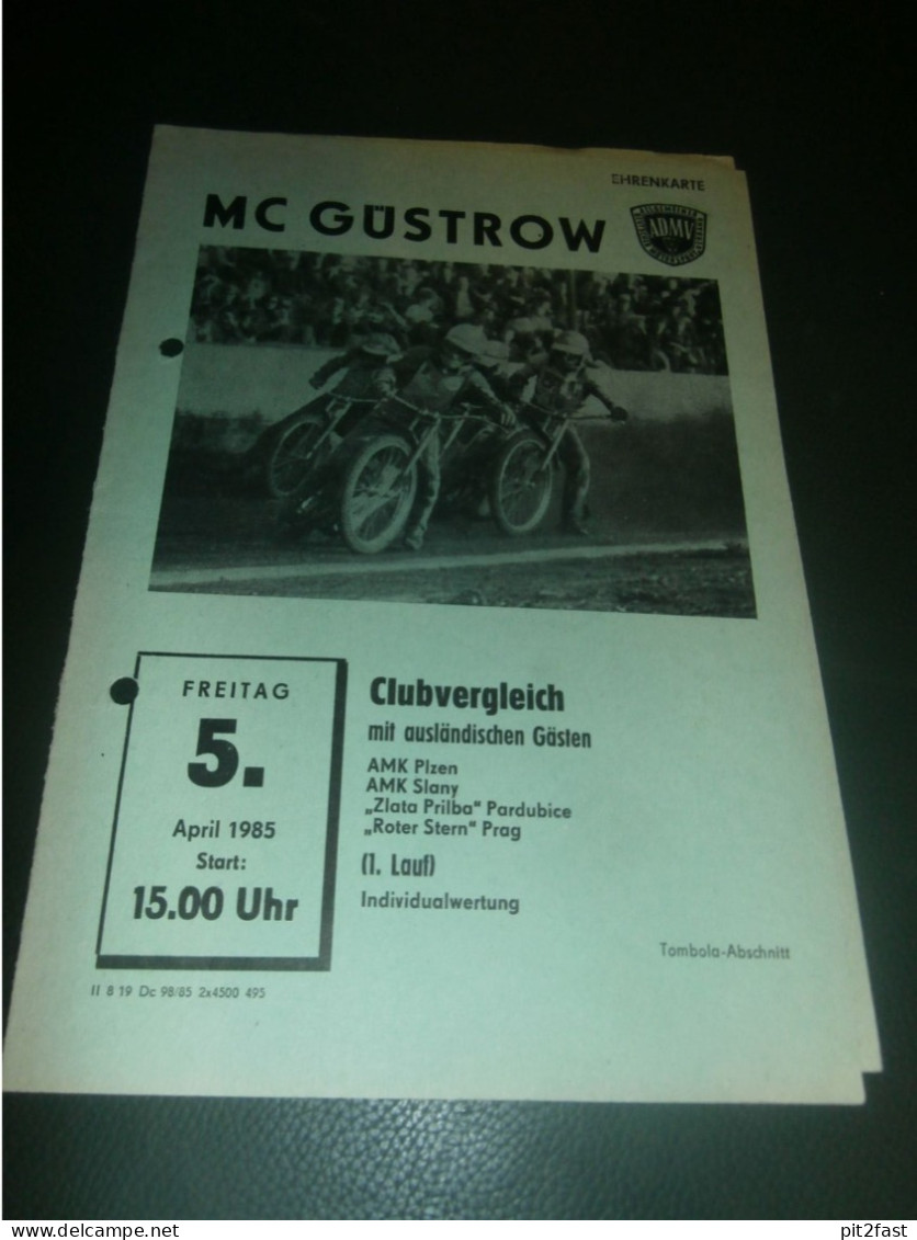 Speedway Güstrow 05.04.1985 , Plzen , Slany , Pardubice , Prag , Programmheft , Programm , Rennprogramm !!! - Moto