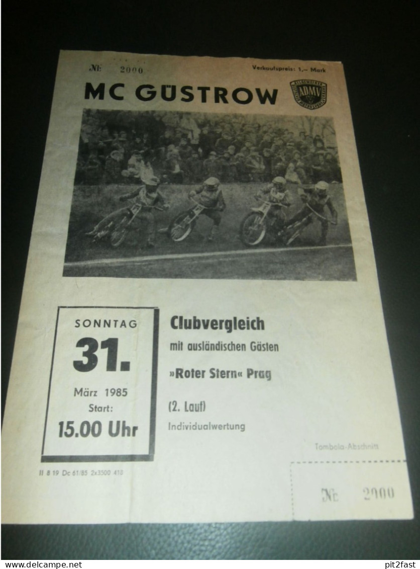 Speedway Güstrow 31.03.1985 , Prag , Programmheft , Programm , Rennprogramm !!! - Moto