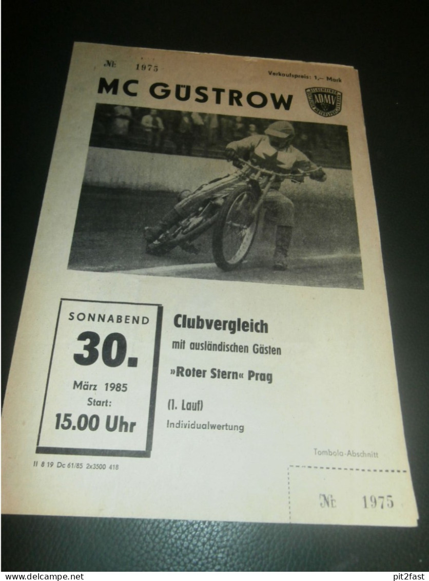 Speedway Güstrow 30.03.1985 , Prag , Programmheft , Programm , Rennprogramm !!! - Moto