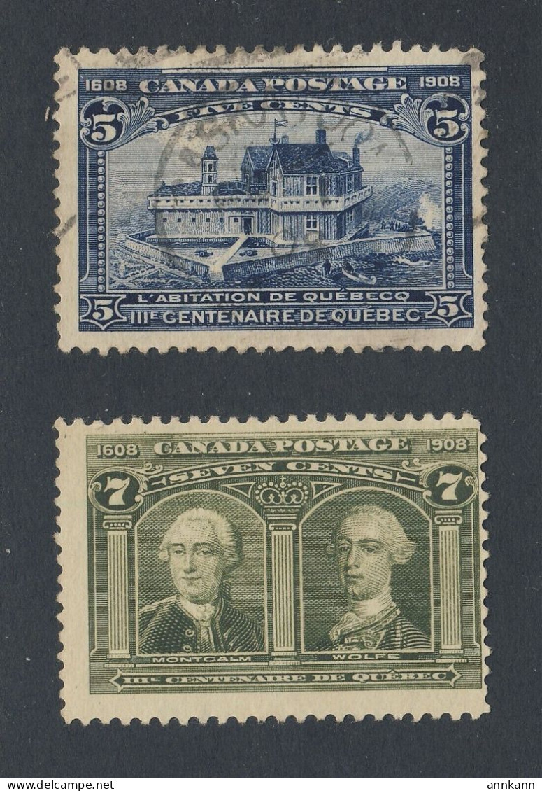 2x Canada 1908 Quebec Stamps; #99-5c Used SON F/VF #100-7c MNG F GV = $144.50 - Used Stamps