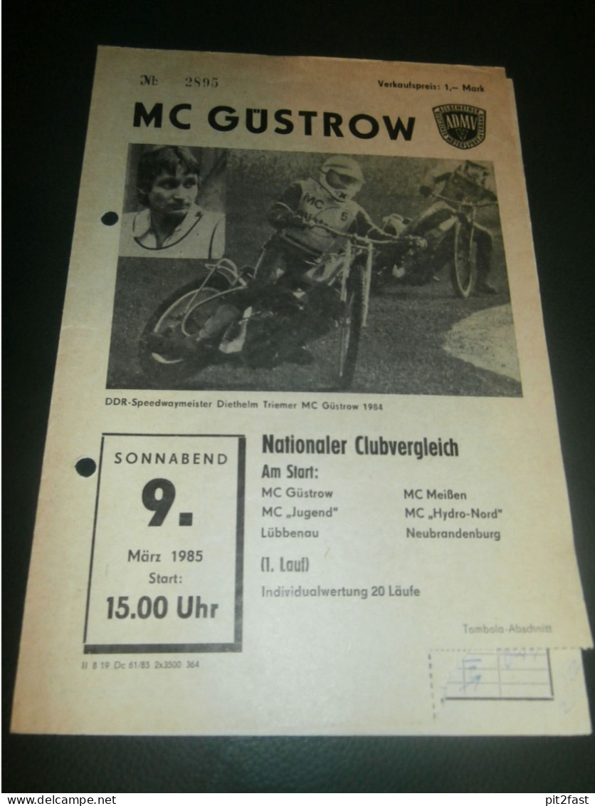 Speedway Güstrow 09.03.1985 , Neubrandenburg , Meißen , Lübbenau , Programmheft , Programm , Rennprogramm !!! - Motor Bikes