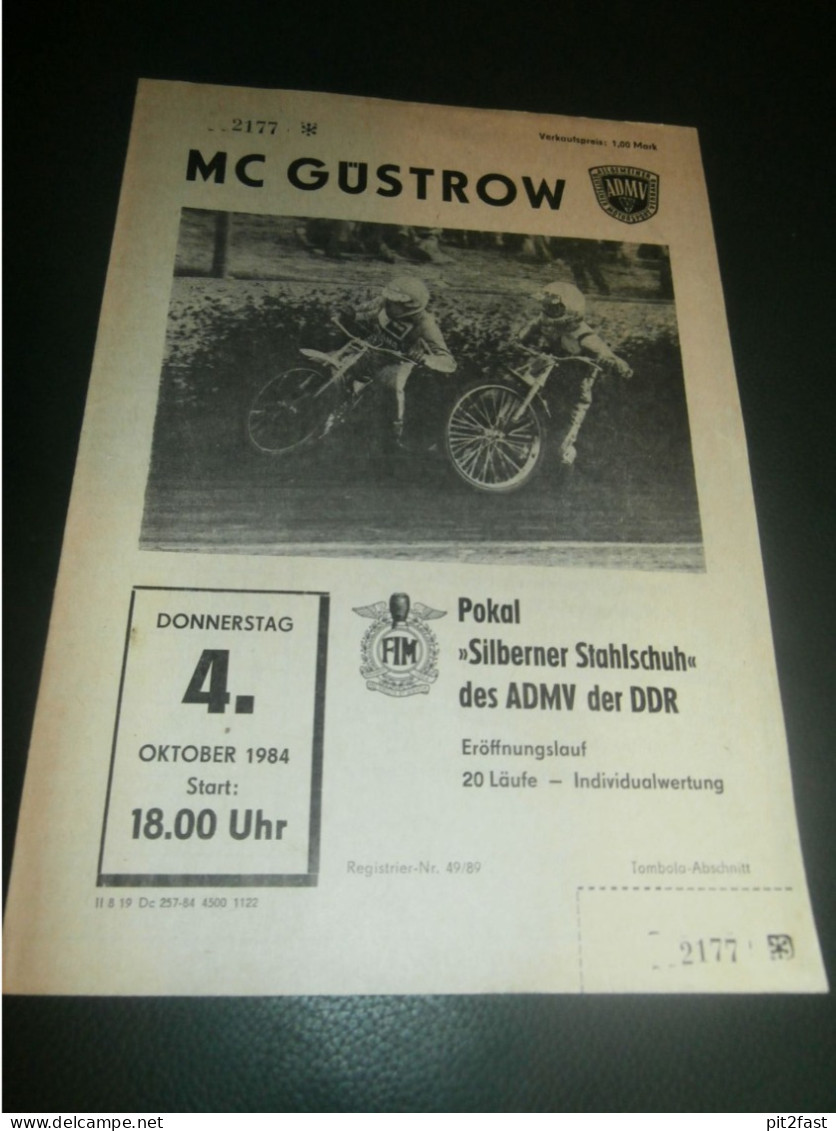 Speedway Güstrow 04.10.1984 , Silberner Stahlschuh , Programmheft , Programm , Rennprogramm !!! - Motorräder
