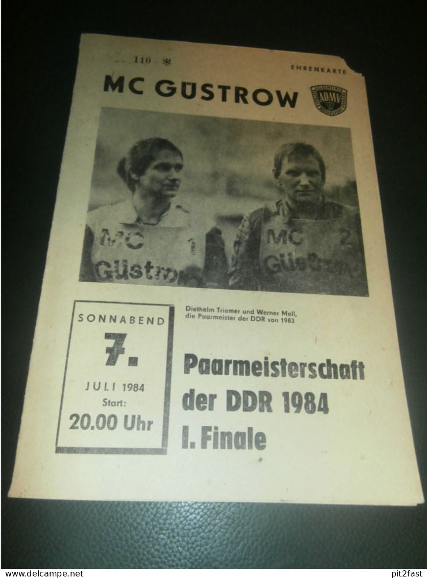 Speedway Güstrow 07.07.1984 , Finale DDR Meisterschaft , Programmheft , Programm , Rennprogramm !!! - Moto