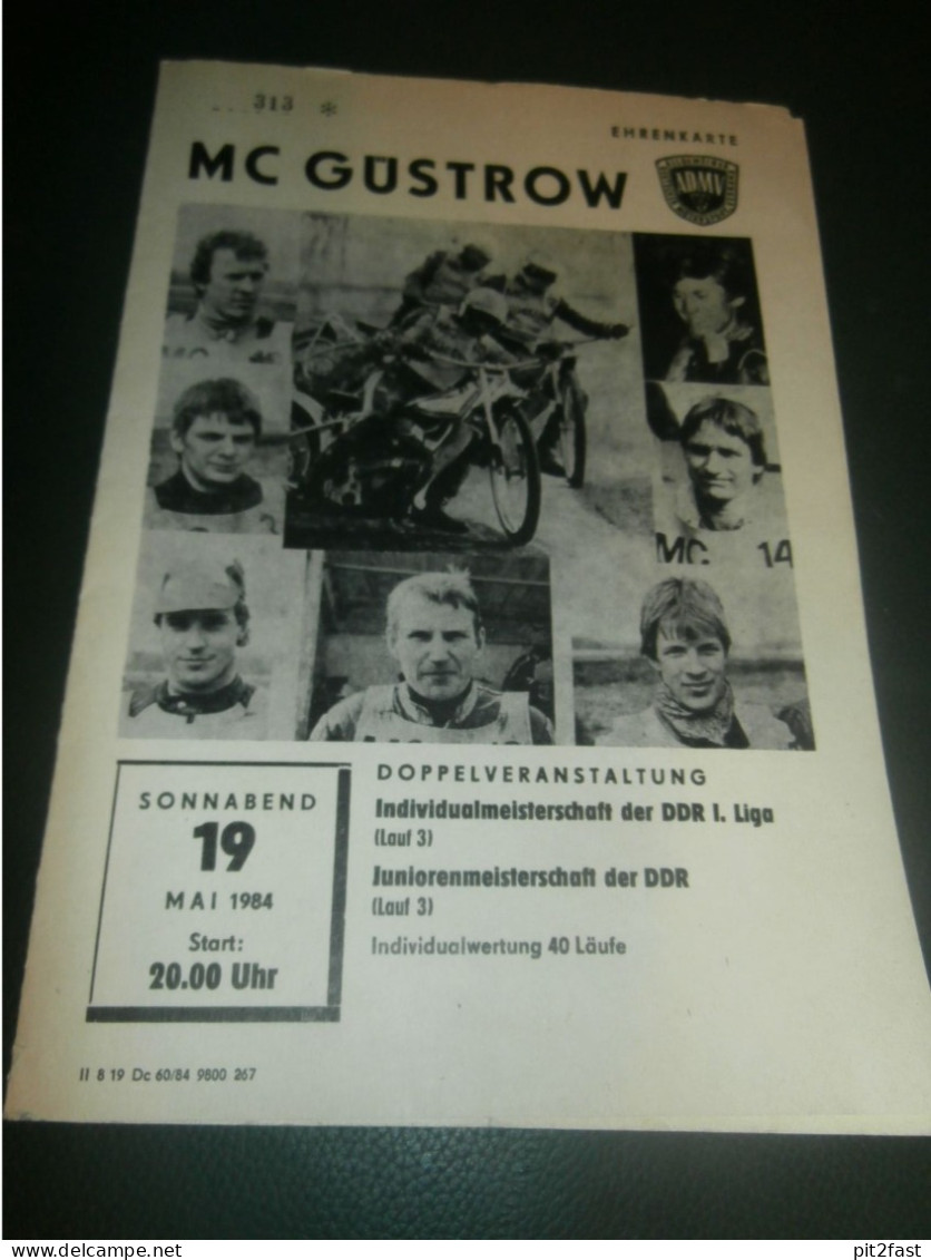 Speedway Güstrow 19.05.1984 , DDR Meisterschaft , Programmheft , Programm , Rennprogramm !!! - Motos