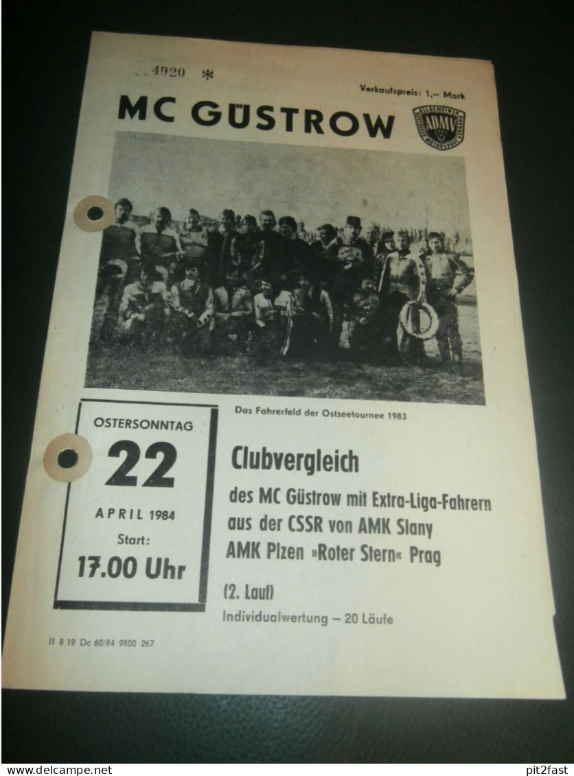 Speedway Güstrow 22.04.1984 , Slany , Prag , Programmheft , Programm , Rennprogramm !!! - Motor Bikes