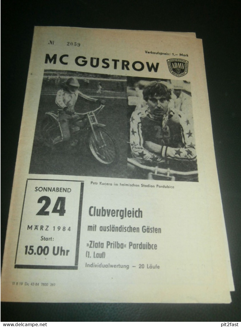 Speedway Güstrow 24.03.1984 , Pardubice , Programmheft , Programm , Rennprogramm !!! - Motos