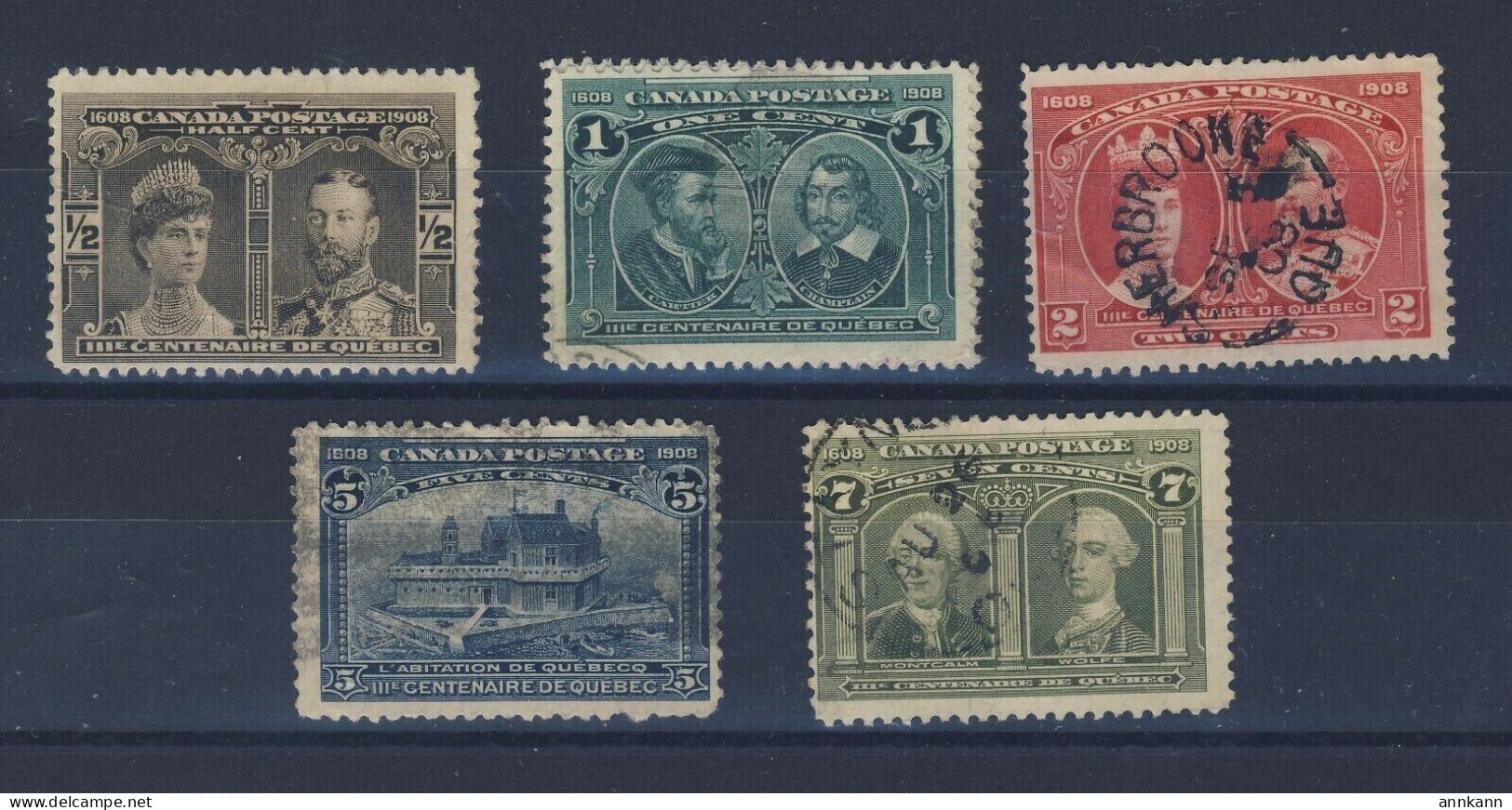 5x Canada 1908 Quebec Used Fine Stamps 1/2c 1c 2c 3c 5c 7c Guide Value = $95.00 - Used Stamps