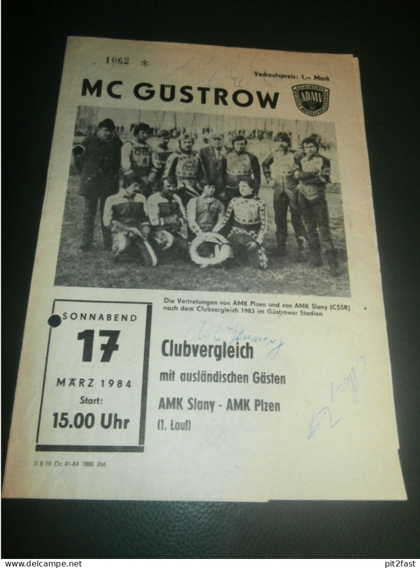 Speedway Güstrow 17.03.1984 , Slany , Plzen , Programmheft , Programm , Rennprogramm !!! - Motor Bikes