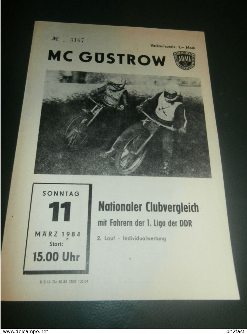 Speedway Güstrow 11.03.1984 , Nationaler Clubvergleich , Programmheft , Programm , Rennprogramm !!! - Motor Bikes