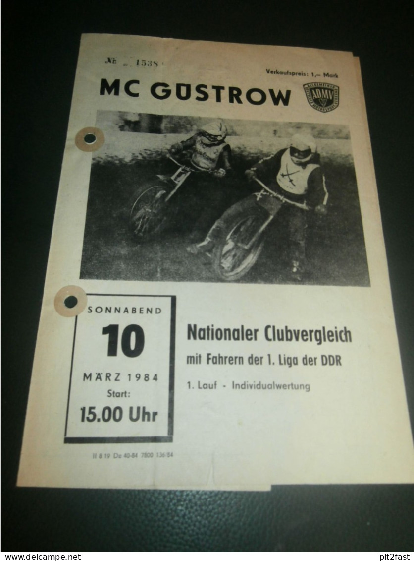 Speedway Güstrow 10.03.1984 , Nationaler Clubvergleich , Programmheft , Programm , Rennprogramm !!! - Motos