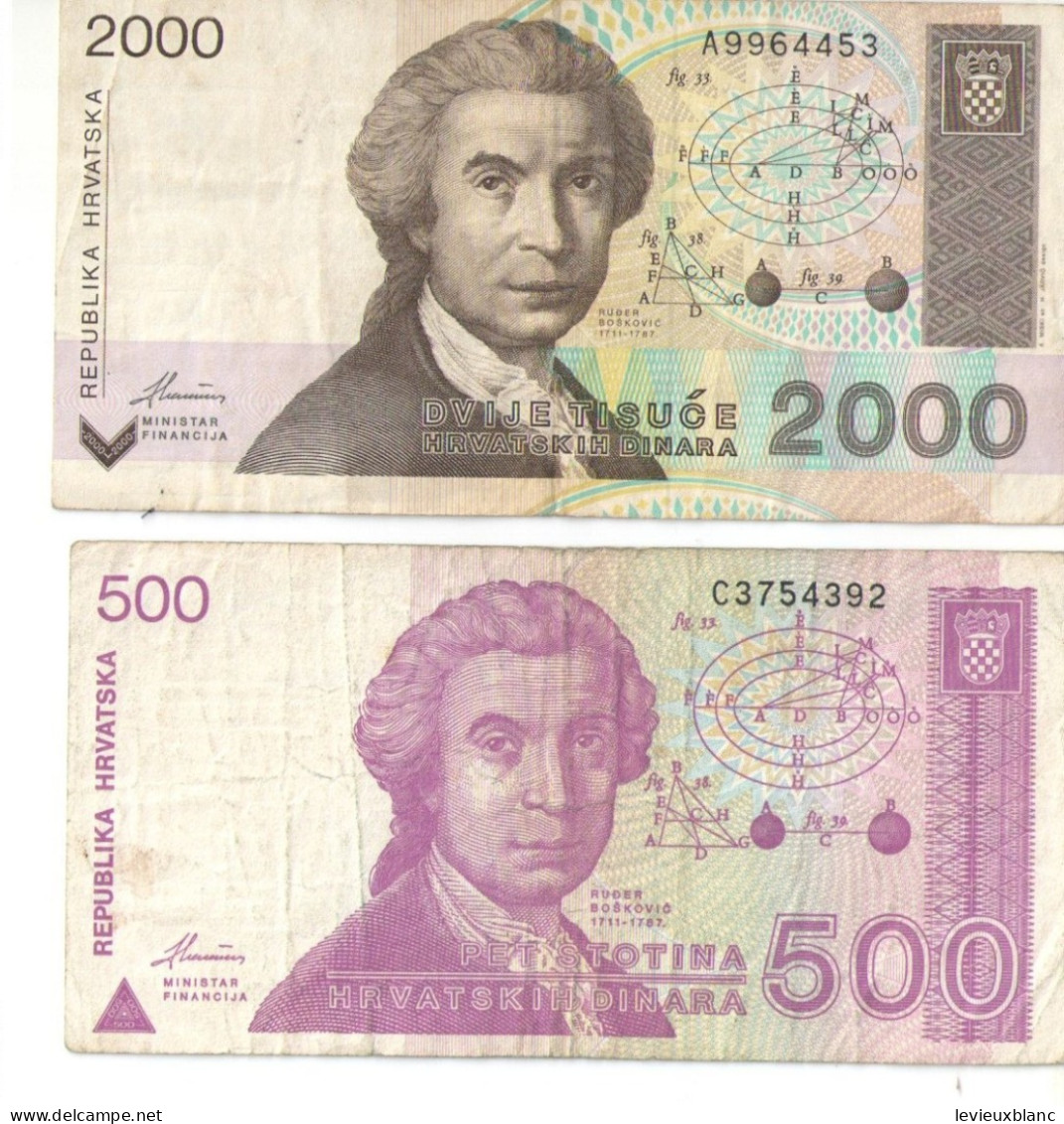 2 Billets  Anciens/CROATIE/500 Et 2000 Dinars/Republika Hrvatska/Zagreb /1991 Et 1992   BILL278 - Kroatië