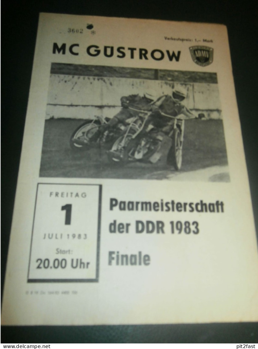 Speedway Güstrow 01.07.1983 , DDR Meisterschaft Finale , Programmheft , Programm , Rennprogramm !!! - Motor Bikes