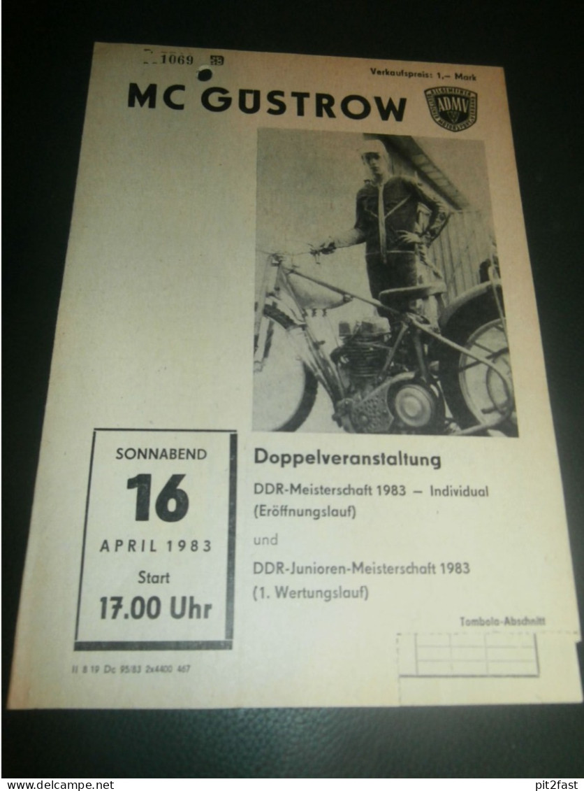 Speedway Güstrow 16.04.1983 , DDR Meisterschaft , Programmheft , Programm , Rennprogramm !!! - Motor Bikes