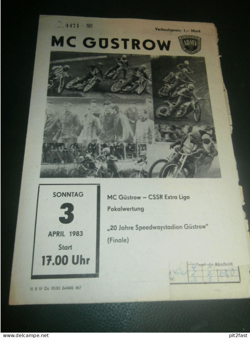 Speedway Güstrow 03.04.1983 , CSSR Extra Liga , Programmheft , Programm , Rennprogramm !!! - Motos