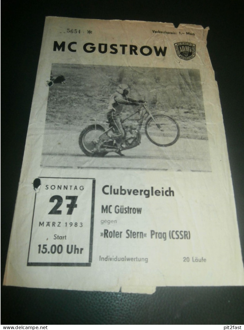 Speedway Güstrow 27.03.1983 , Roter Stern Prag , ADMV , Programmheft , Programm , Rennprogramm !!! - Motor Bikes