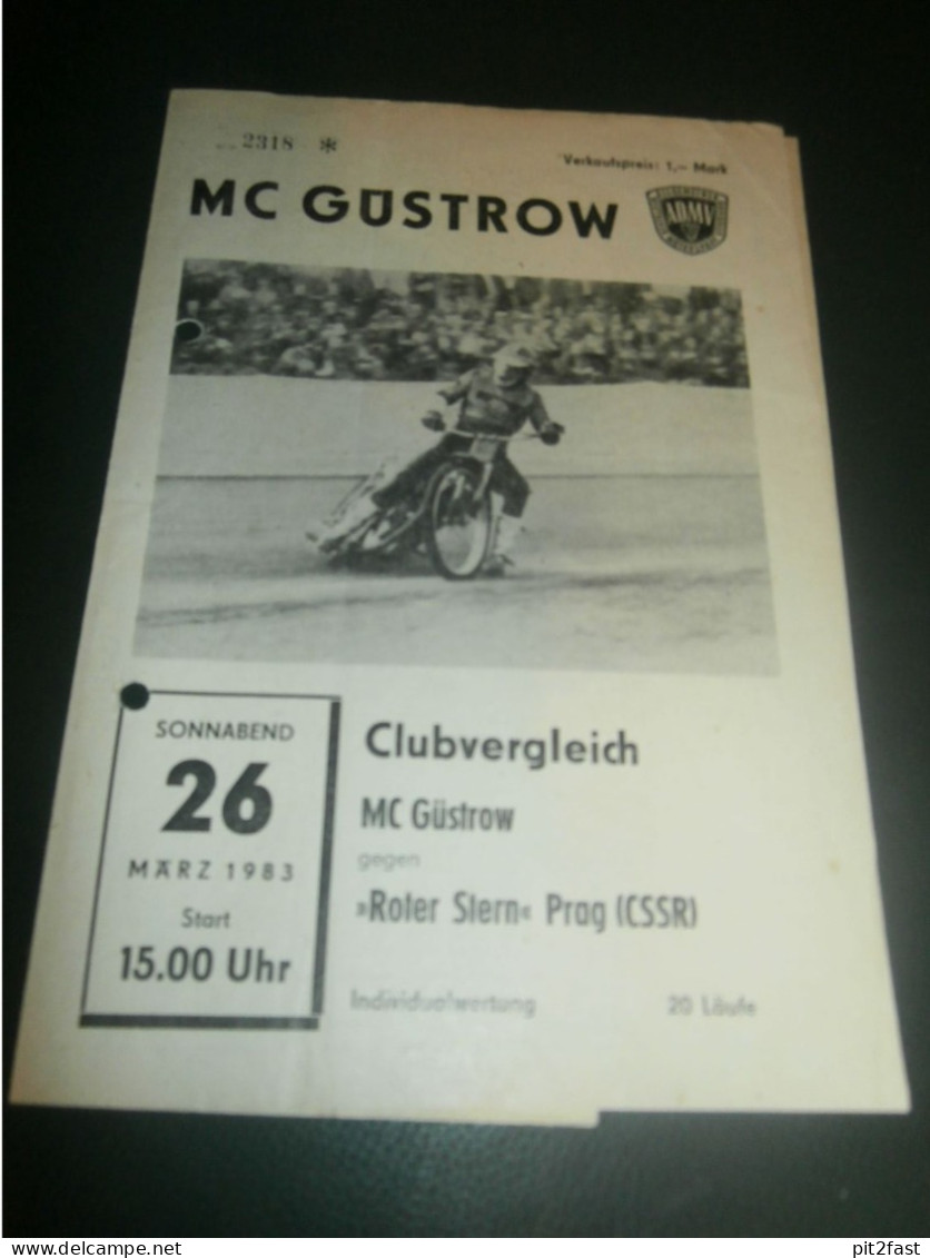 Speedway Güstrow 26.03.1983 , Roter Stern Prag , ADMV , Programmheft , Programm , Rennprogramm !!! - Motos