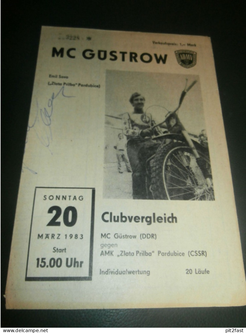 Speedway Güstrow 20.03.1983 , Zlata Prilba Pardubice , Programmheft , Programm , Rennprogramm !!! - Motos