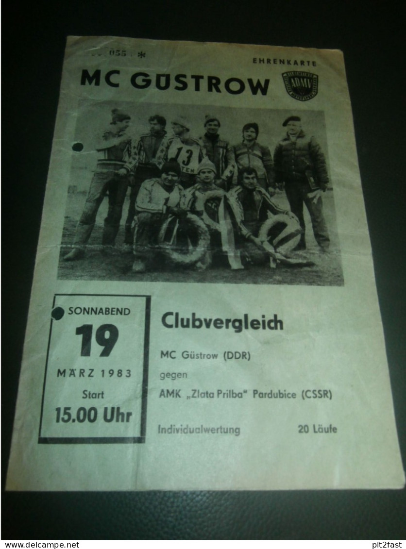 Speedway Güstrow 19.03.1983 , Zlata Prilba Pardubice , Programmheft , Programm , Rennprogramm !!! - Motos