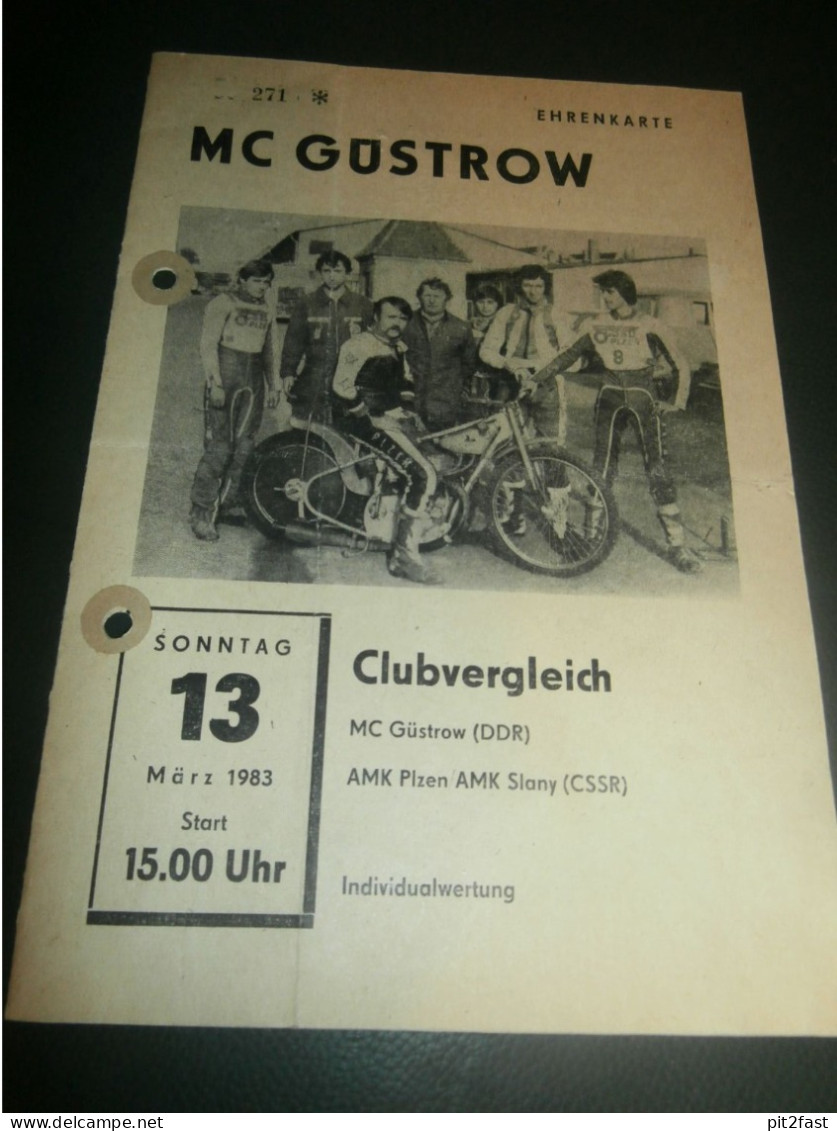 Speedway Güstrow 13.03.1983 , Plzen , Slany , Programmheft , Programm , Rennprogramm !!! - Motor Bikes