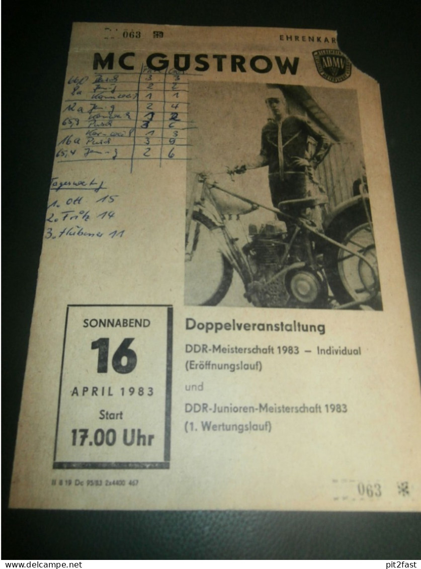 Speedway Güstrow 16.04.1983 , DDR Meisterschaft , Programmheft , Programm , Rennprogramm !!! - Motor Bikes