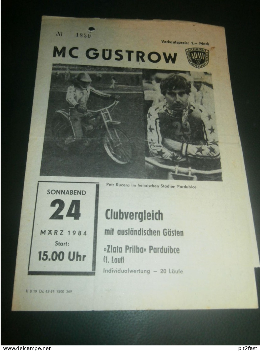 Speedway Güstrow 24.03.1984 , Zlata Prilba Pardubice , Programmheft , Programm , Rennprogramm !!! - Motorräder