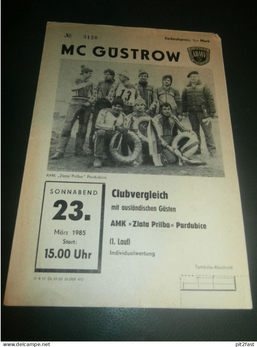 Speedway Güstrow 23.03.1985 , Zlata Prilba Pardubice , Programmheft , Programm , Rennprogramm !!! - Motor Bikes