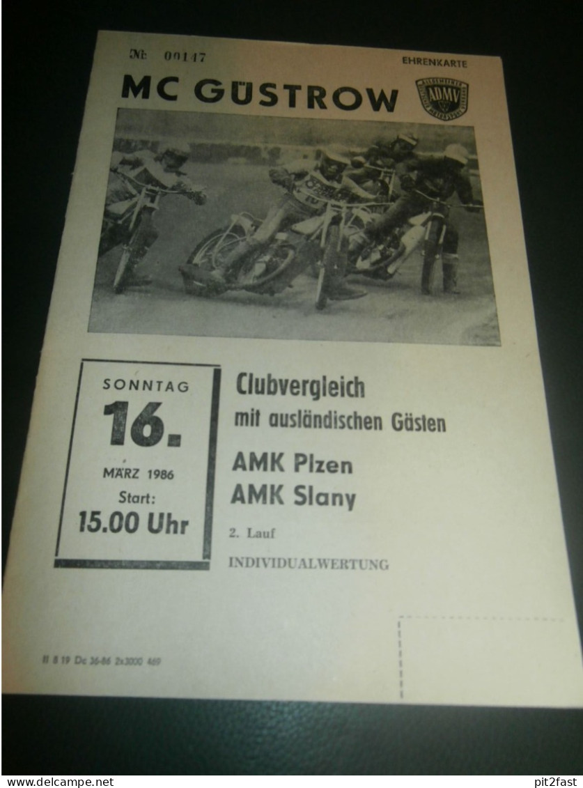 Speedway Güstrow 16.03.1986 , Slany , Plzen , Programmheft , Programm , Rennprogramm !!! - Motor Bikes