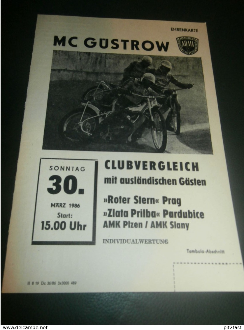 Speedway Güstrow 30.03.1986 , Zlata Prilba Pardubice , Slany , Plzen , Programmheft , Programm , Rennprogramm !!! - Motor Bikes