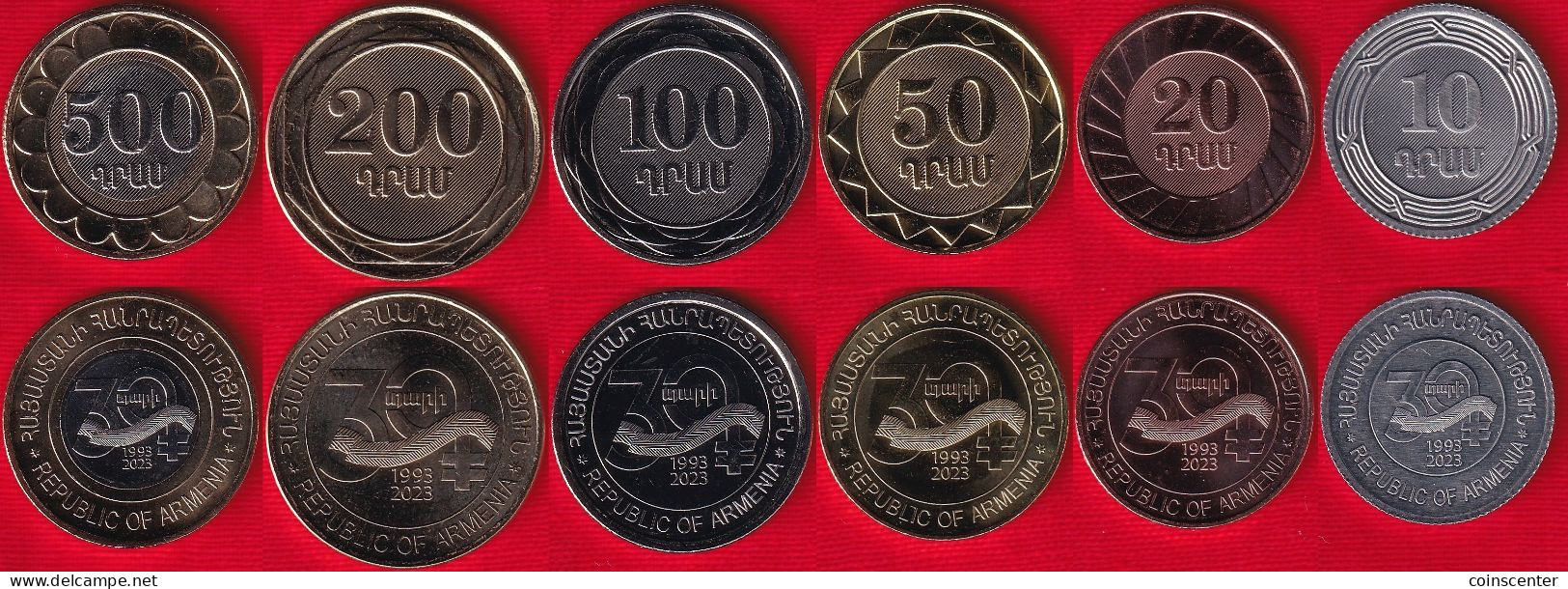 Armenia Set Of 6 Coins: 10 - 500 Dram 2023 "30th Anniversary Of Dram" UNC - Arménie