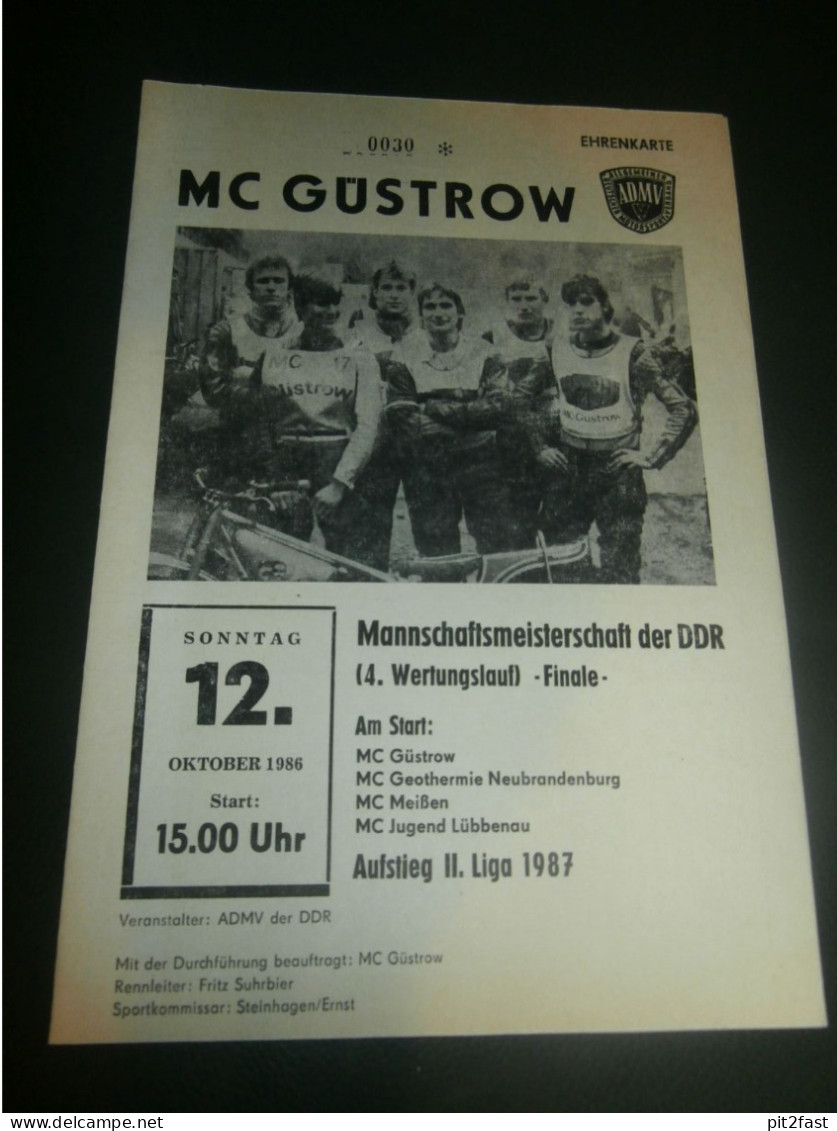 Speedway Güstrow 12.10.1986 , DDR Meisterschaft Final , Programmheft , Programm , Rennprogramm !!! - Motorräder