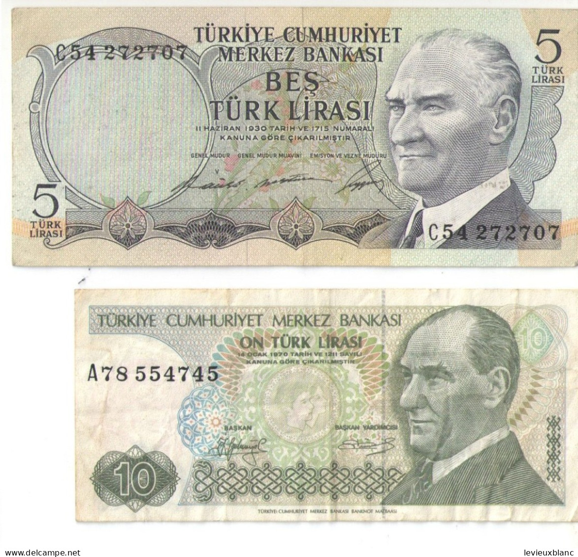 2 Billets  Anciens/TURQUIE/5 Et 10 Livres Turques/Turkiye Cumhuriyet Merkez Bankasi/Vers 1970   BILL279 - Turquie