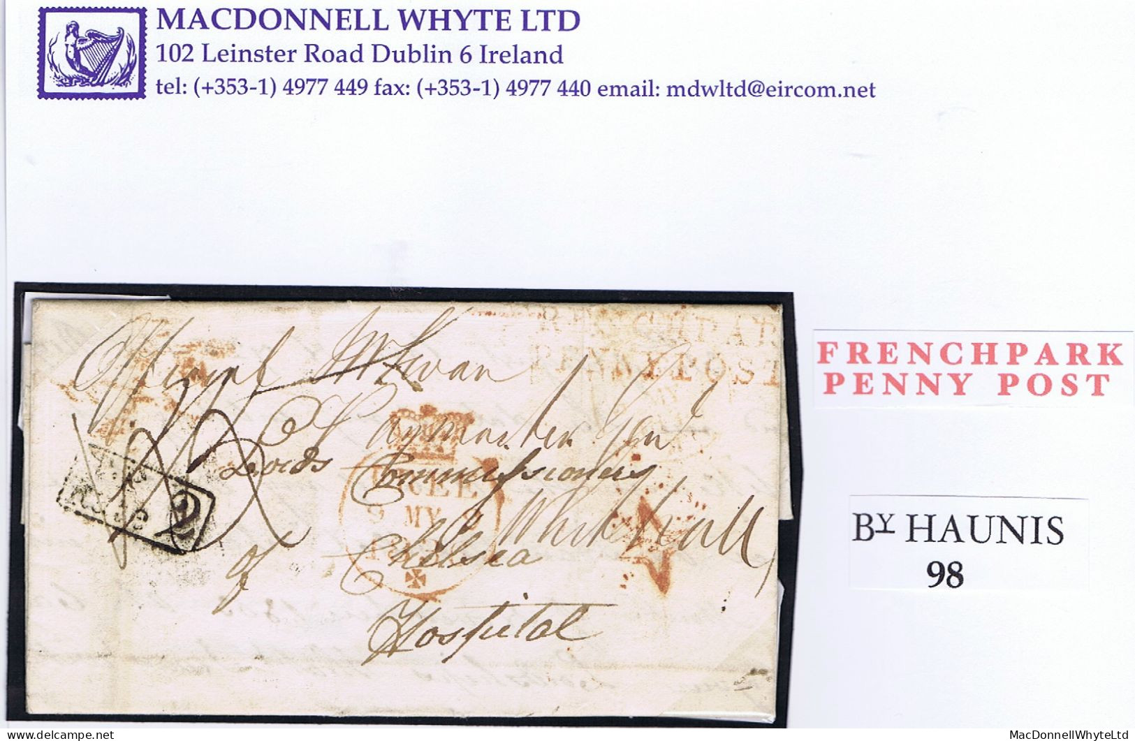 Ireland Official Free Mayo Roscommon 1836 Letter To EIC London BYHAUNIS/98 Mileage And FRENCHPARK PENNY POST - Voorfilatelie