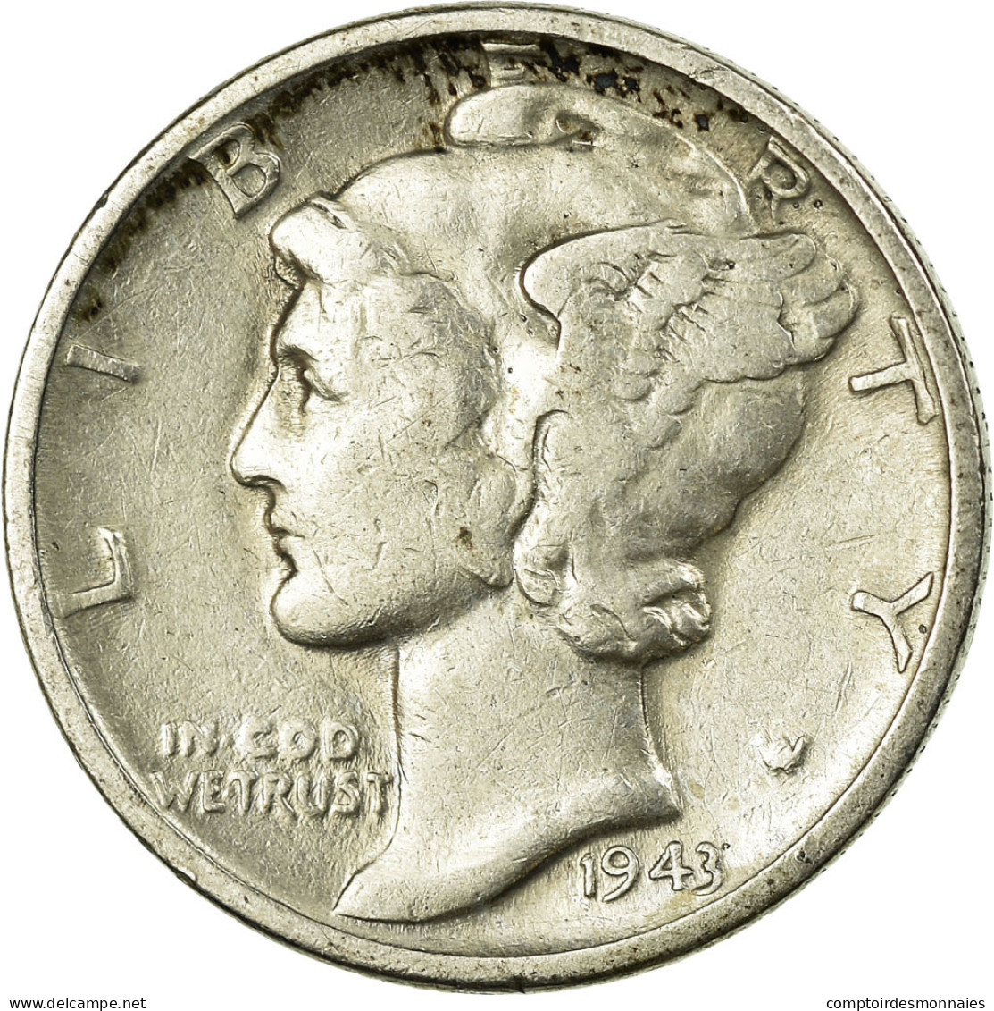 Monnaie, États-Unis, Mercury Dime, Dime, 1943, U.S. Mint, Philadelphie, TB+ - 1916-1945: Mercury (Mercure)