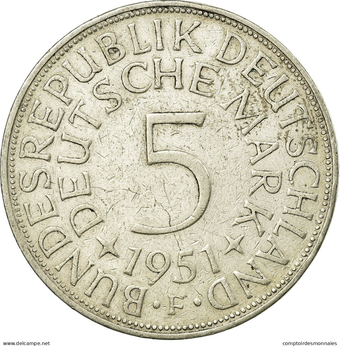 Monnaie, République Fédérale Allemande, 5 Mark, 1951, Stuttgart, TB+, Argent - 5 Marcos