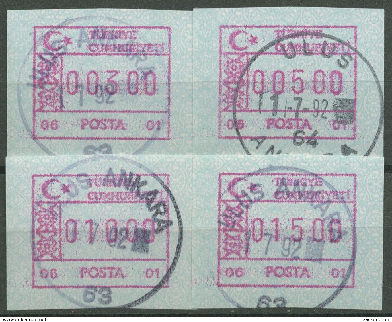 Türkei ATM 1992 Ornamente Automat 06 01, Satz 4 Werte ATM 2.2 S1 Gestempelt - Distributors