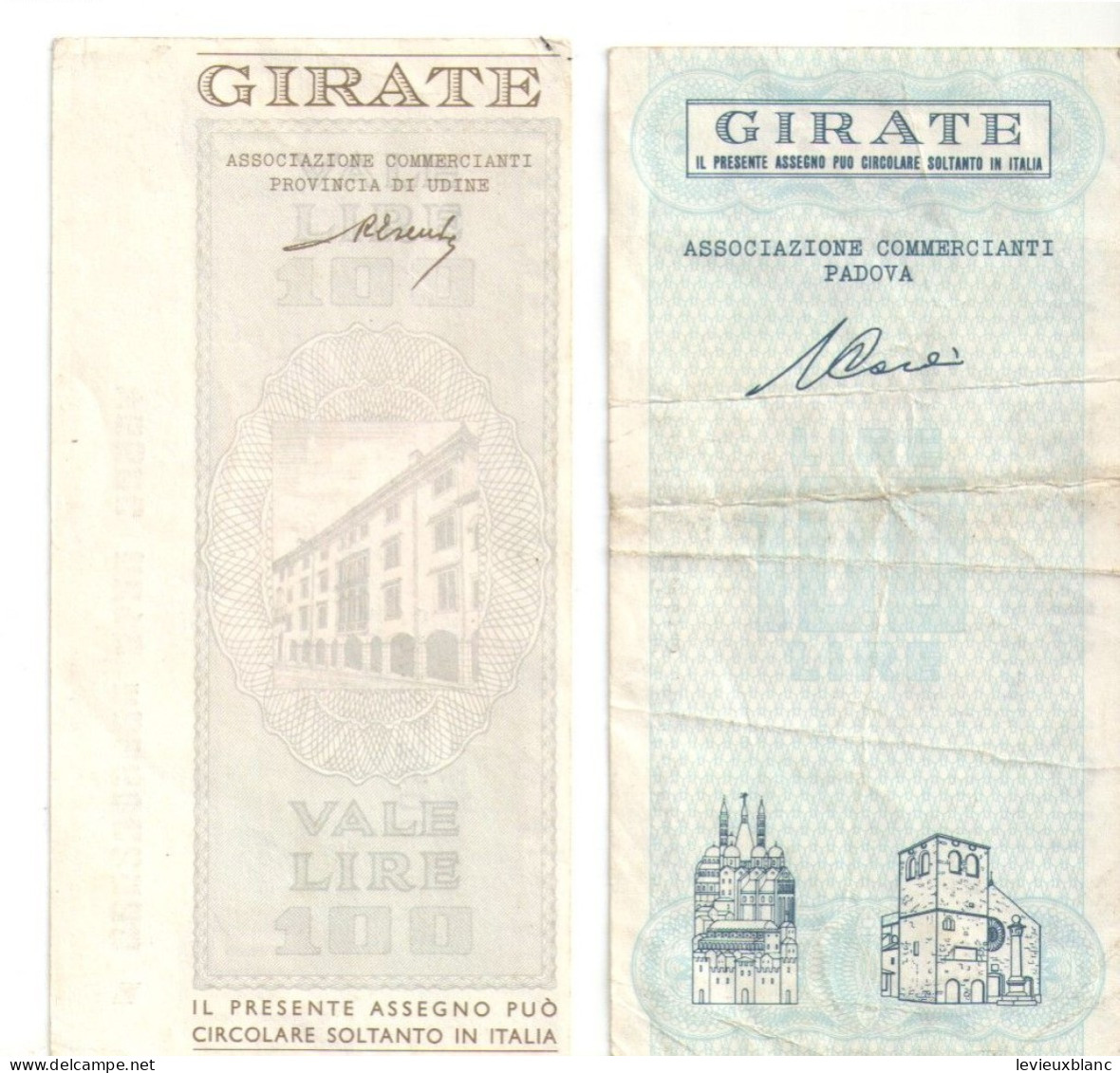 2 Chèques Anciens/ITALIE/100 Lires/Banca Antoniana Di Padova/et Del Friuli/Associations De Commerçants/ 1977  BILL283 - [10] Cheques En Mini-cheques