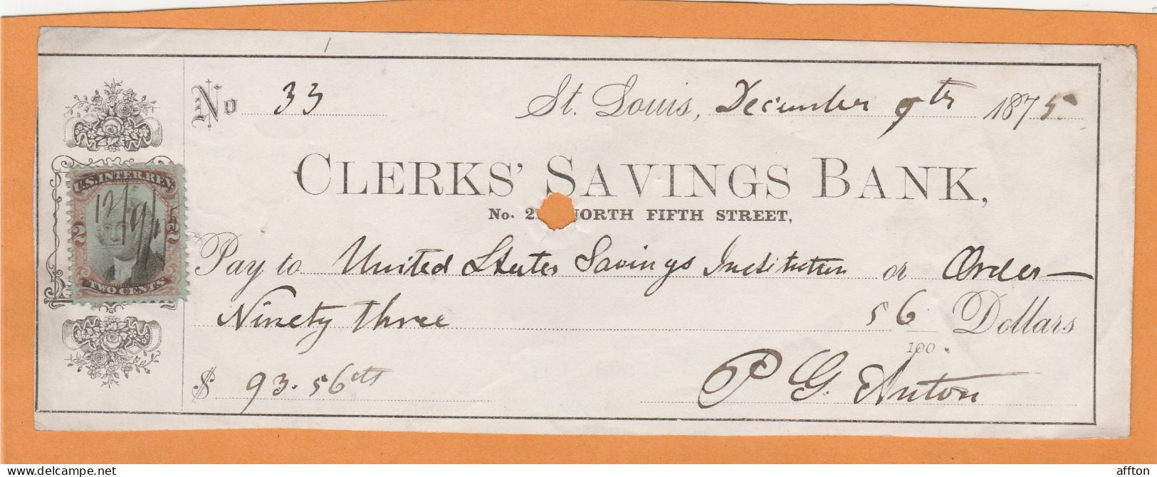 United States Old Check Cheques - Cheques & Traveler's Cheques