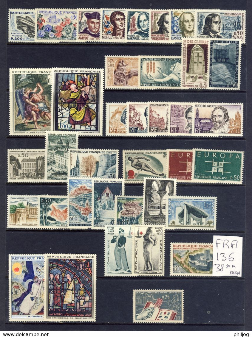 France - Année 1963 Complète Neuve SANS Charnière - Yvert 1368 à 1403 - Jahrgang 1963 Falzlos - MNH Year 1963 - 1960-1969