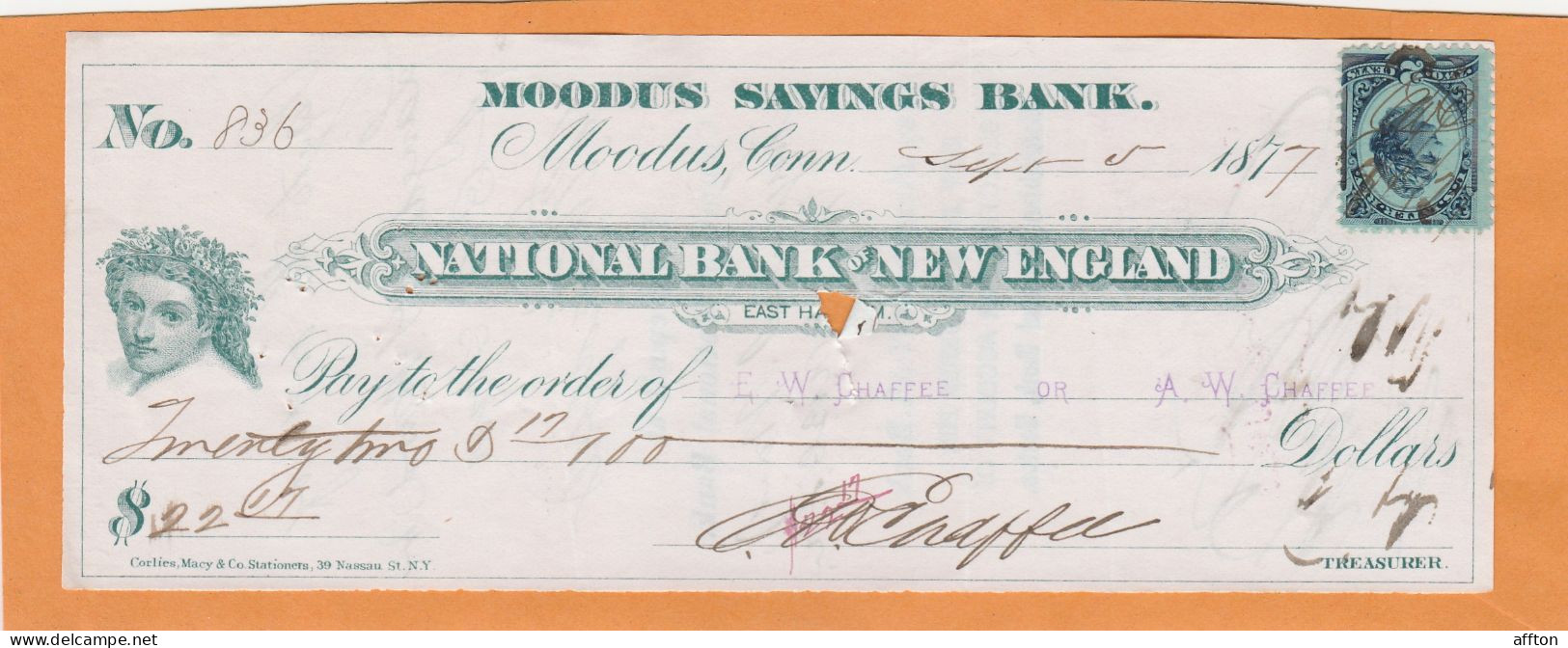 United States Old Check Cheques - Schecks  Und Reiseschecks