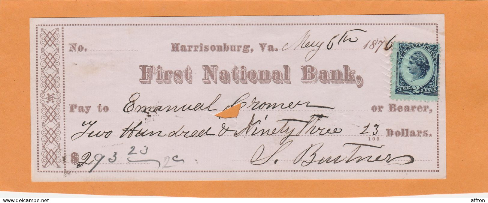 United States Old Check Cheques - Chèques & Chèques De Voyage